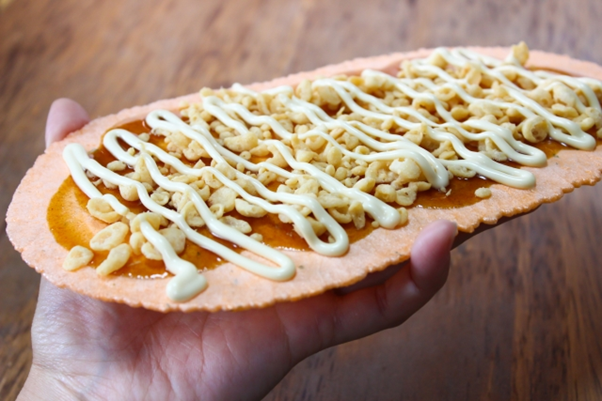 Takoyaki snack with tenkasu and mayo